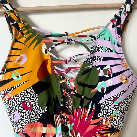 Bleu by Rod Beattie Run Wild Lace Down One Piece Tropical Floral Print Size 8 - Picture 5 of 10